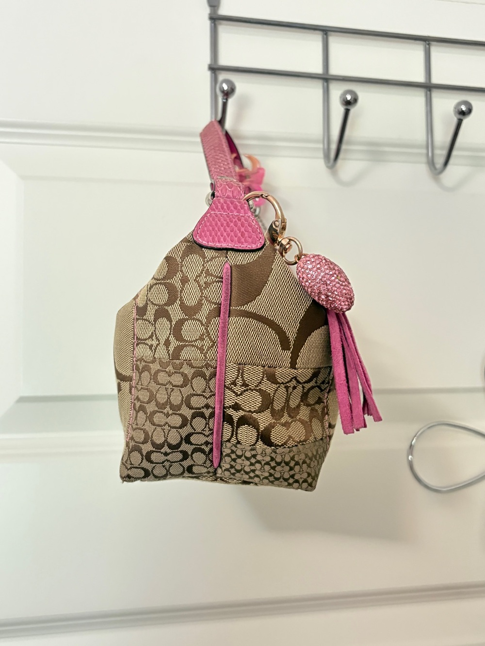 Vintage coach Patchwork Canvas mini Bag in Brown and Pink - Picture 3 of 6